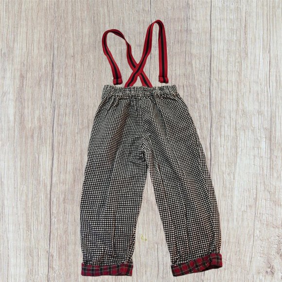 3T Vintage Flannel Houndstooth Suspender Pants - Picture 2 of 3